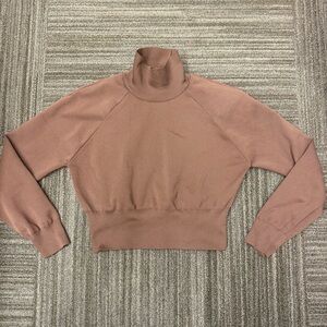 Zara Women's Chocolate Brown Cropped Turtleneck Top with Padded Shoulders